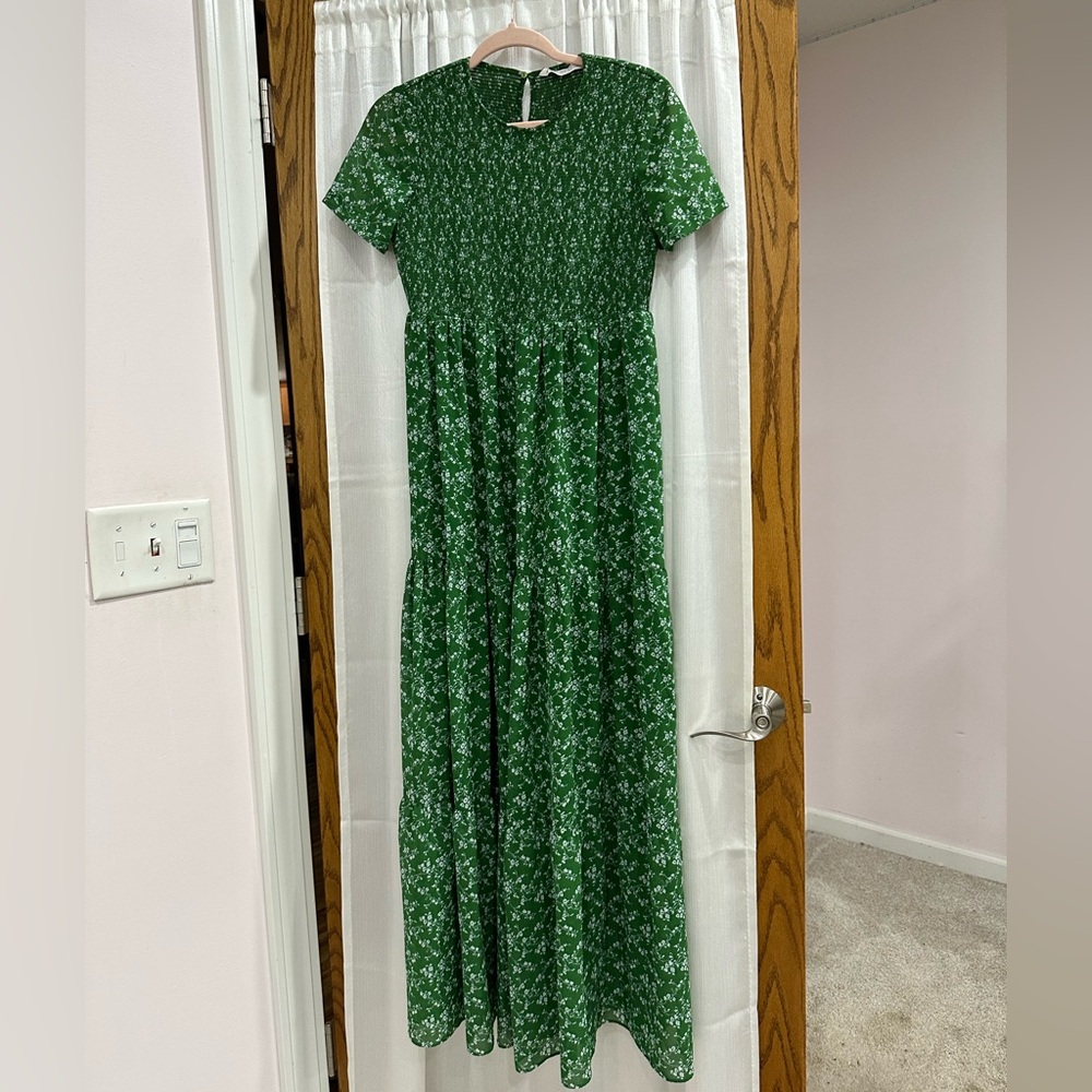 Zara Green and White Floral Maxi Dress